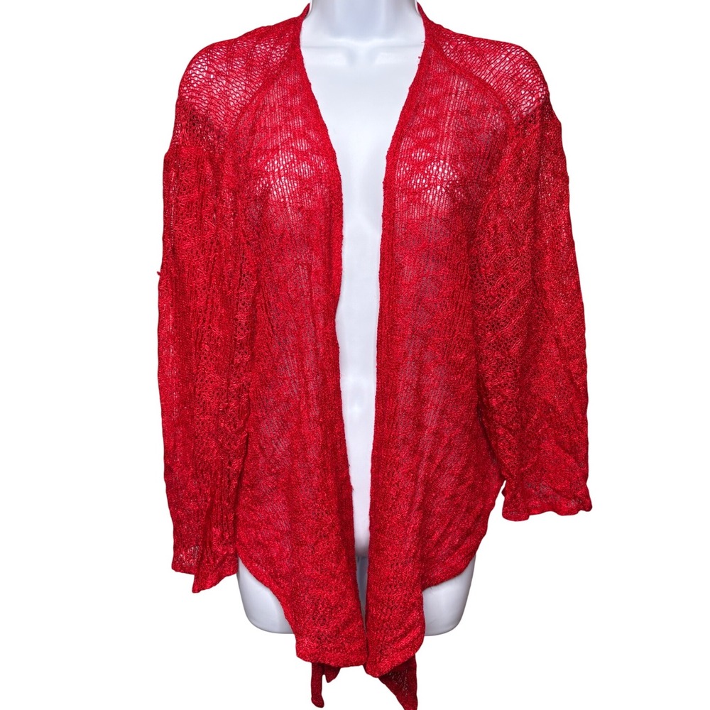SERENGETI Womens Red Open Front Open Knit Cardigan XL Sharkbite Hem Boho Light